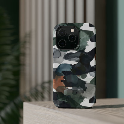Moody Abstract Watercolor MagSafe Case – Dark Green and Earthy Brown with MagSafe Compatibility - BOGO Cases