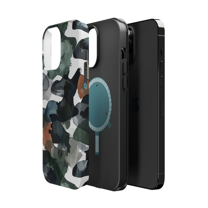 Moody Abstract Watercolor MagSafe Case – Dark Green and Earthy Brown with MagSafe Compatibility - BOGO Cases