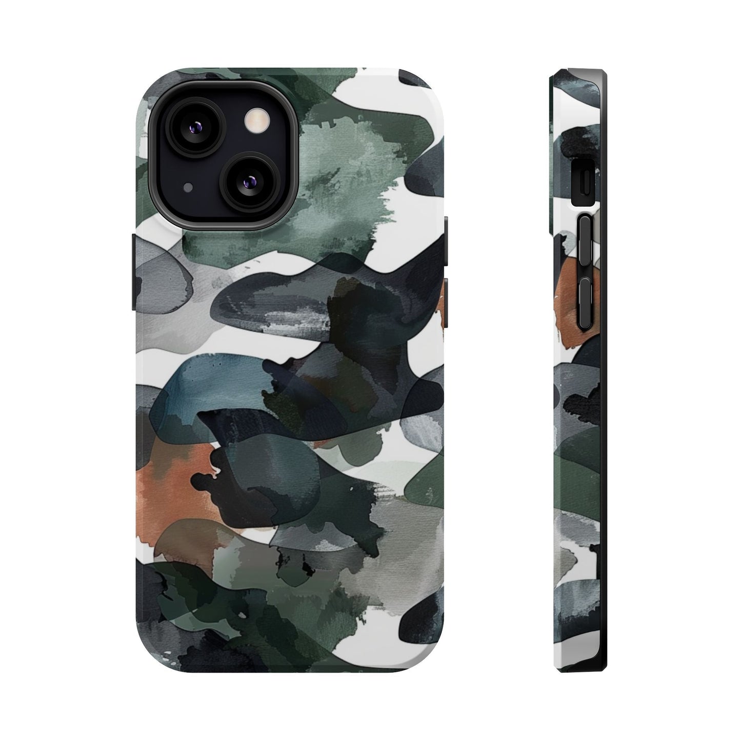 Moody Abstract Watercolor MagSafe Case – Dark Green and Earthy Brown with MagSafe Compatibility - BOGO Cases