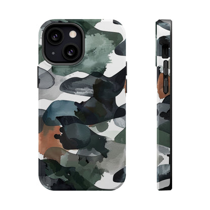 Moody Abstract Watercolor MagSafe Case – Dark Green and Earthy Brown with MagSafe Compatibility - BOGO Cases