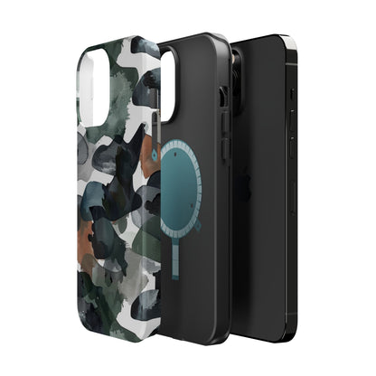 Moody Abstract Watercolor MagSafe Case – Dark Green and Earthy Brown with MagSafe Compatibility - BOGO Cases