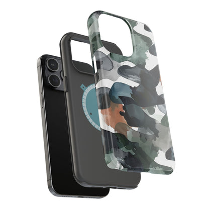 Moody Abstract Watercolor MagSafe Case – Dark Green and Earthy Brown with MagSafe Compatibility - BOGO Cases