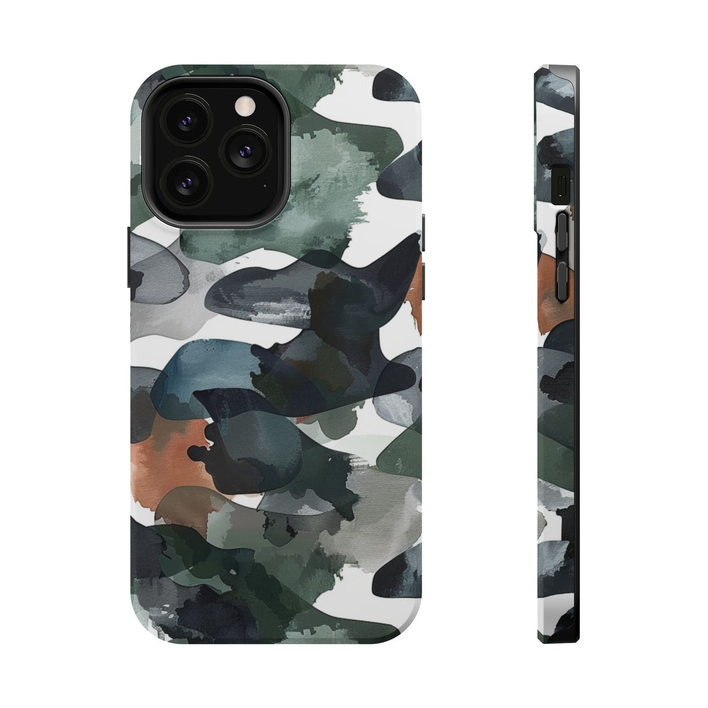 Moody Abstract Watercolor MagSafe Case – Dark Green and Earthy Brown with MagSafe Compatibility - BOGO Cases