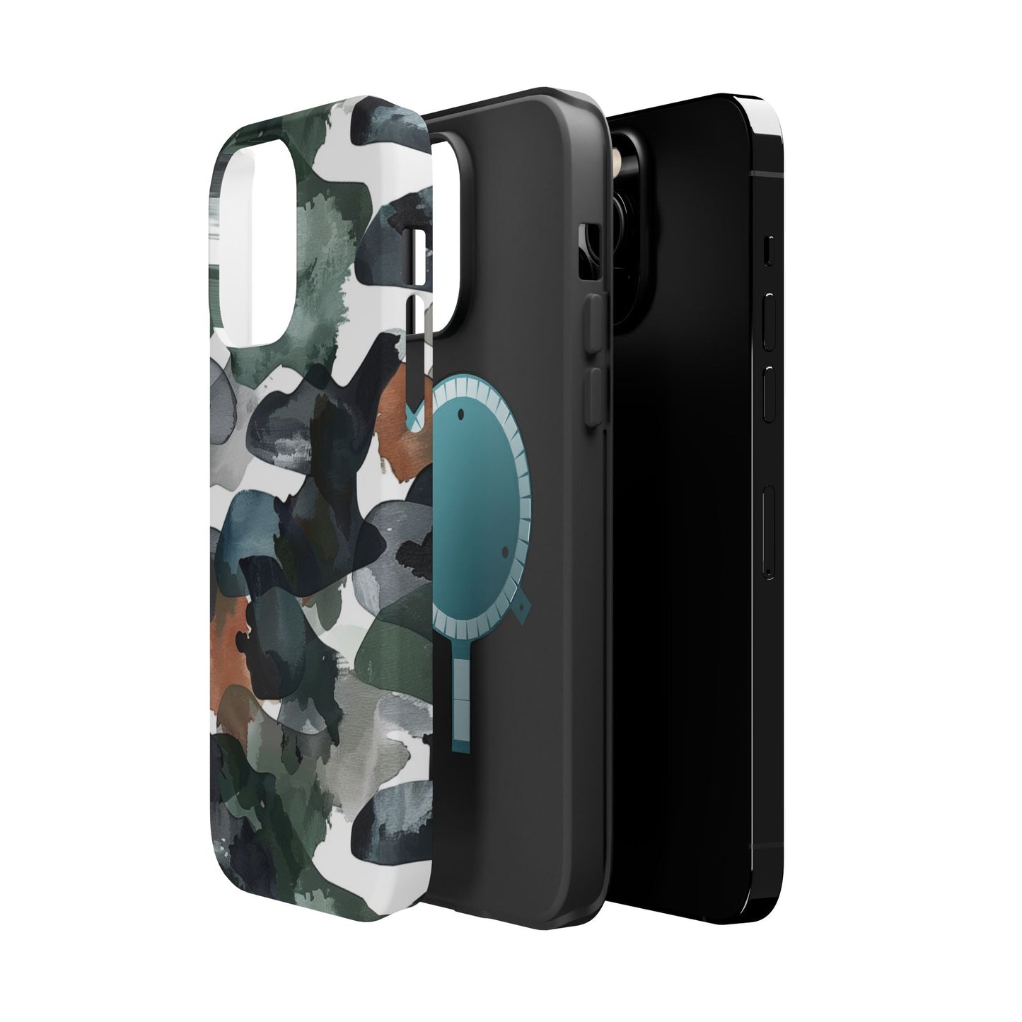 Moody Abstract Watercolor MagSafe Case – Dark Green and Earthy Brown with MagSafe Compatibility - BOGO Cases