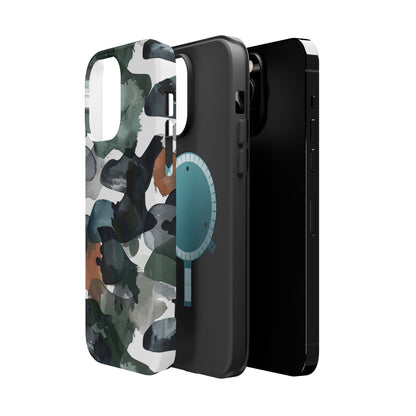 Moody Abstract Watercolor MagSafe Case – Dark Green and Earthy Brown with MagSafe Compatibility - BOGO Cases