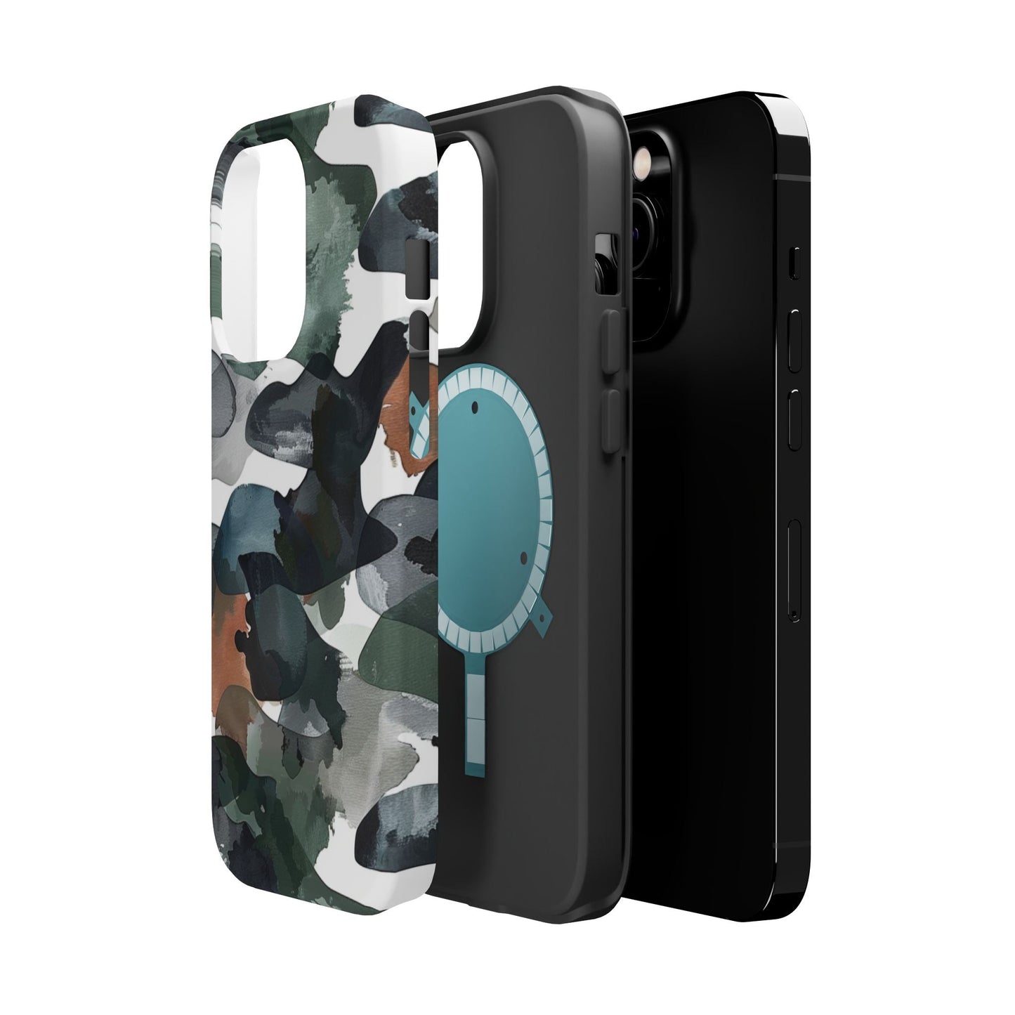 Moody Abstract Watercolor MagSafe Case – Dark Green and Earthy Brown with MagSafe Compatibility - BOGO Cases