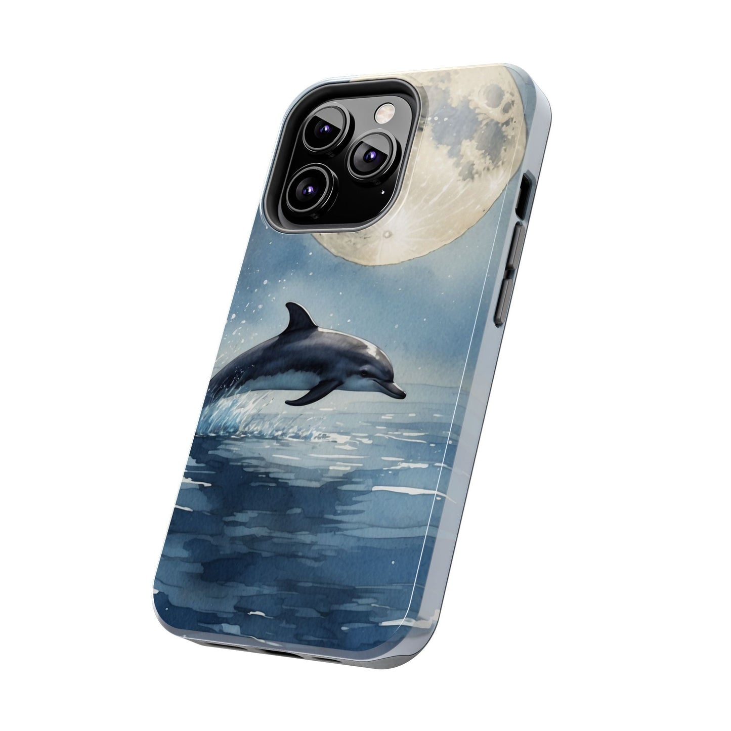 Moonlight Dolphin Watercolor iPhone Case – Dreamy Ocean Night Design - BOGO Cases