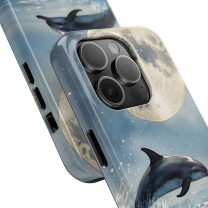 Moonlight Dolphin Watercolor iPhone Case – Dreamy Ocean Night Design - BOGO Cases
