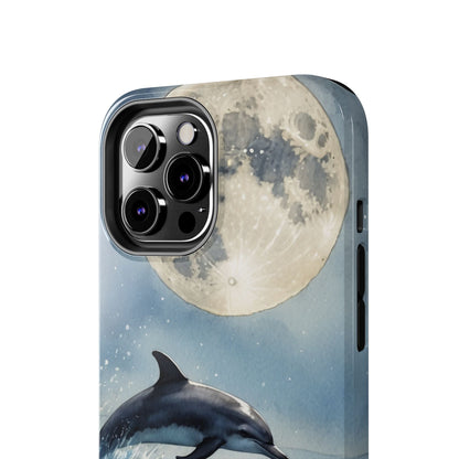 Moonlight Dolphin Watercolor iPhone Case – Dreamy Ocean Night Design - BOGO Cases