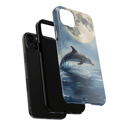 Moonlight Dolphin Watercolor iPhone Case – Dreamy Ocean Night Design - BOGO Cases