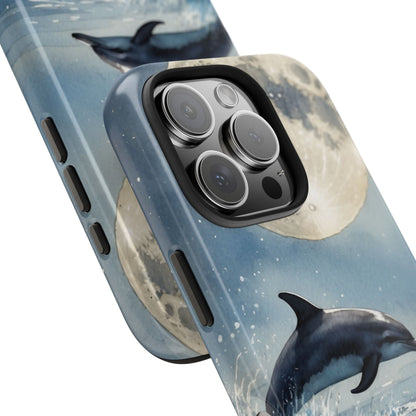 Moonlight Dolphin Watercolor iPhone Case – Dreamy Ocean Night Design - BOGO Cases