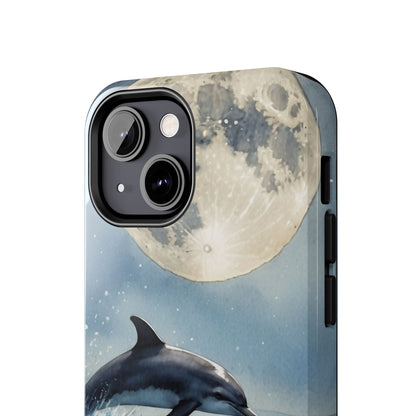 Moonlight Dolphin Watercolor iPhone Case – Dreamy Ocean Night Design - BOGO Cases