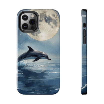 Moonlight Dolphin Watercolor iPhone Case – Dreamy Ocean Night Design - BOGO Cases
