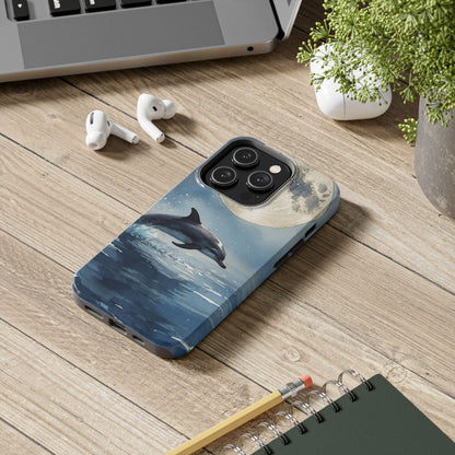 Moonlight Dolphin Watercolor iPhone Case – Dreamy Ocean Night Design - BOGO Cases