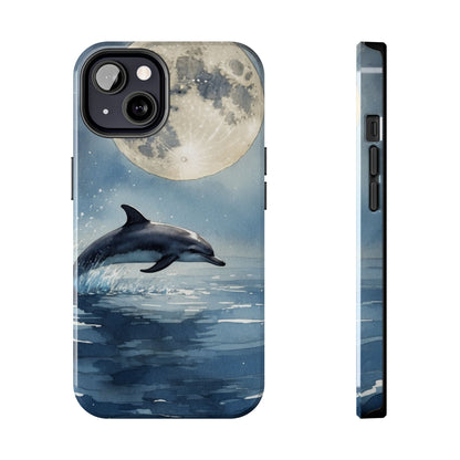 Moonlight Dolphin Watercolor iPhone Case – Dreamy Ocean Night Design - BOGO Cases