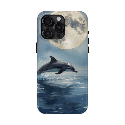 Moonlight Dolphin Watercolor iPhone Case – Dreamy Ocean Night Design - BOGO Cases