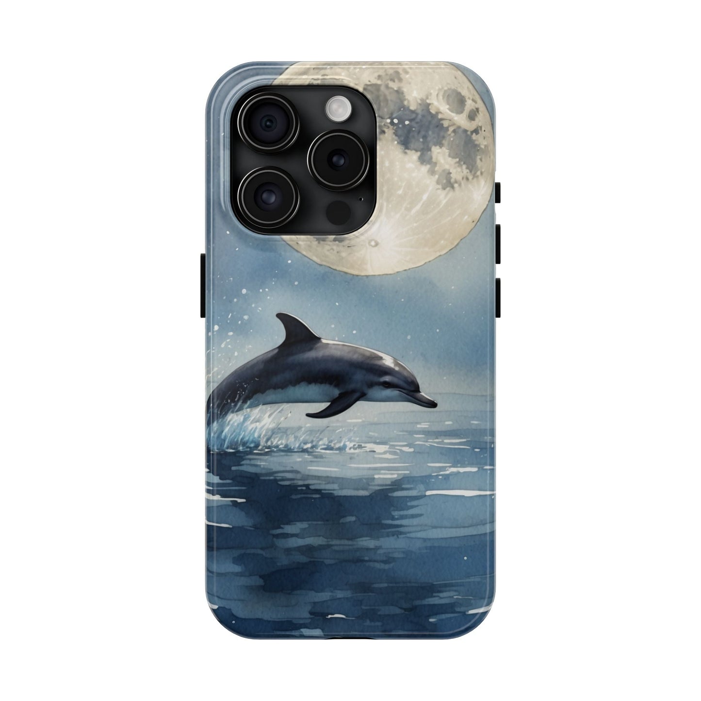 Moonlight Dolphin Watercolor iPhone Case – Dreamy Ocean Night Design - BOGO Cases