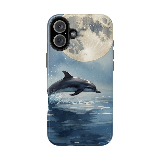 Moonlight Dolphin Watercolor iPhone Case – Dreamy Ocean Night Design - BOGO Cases