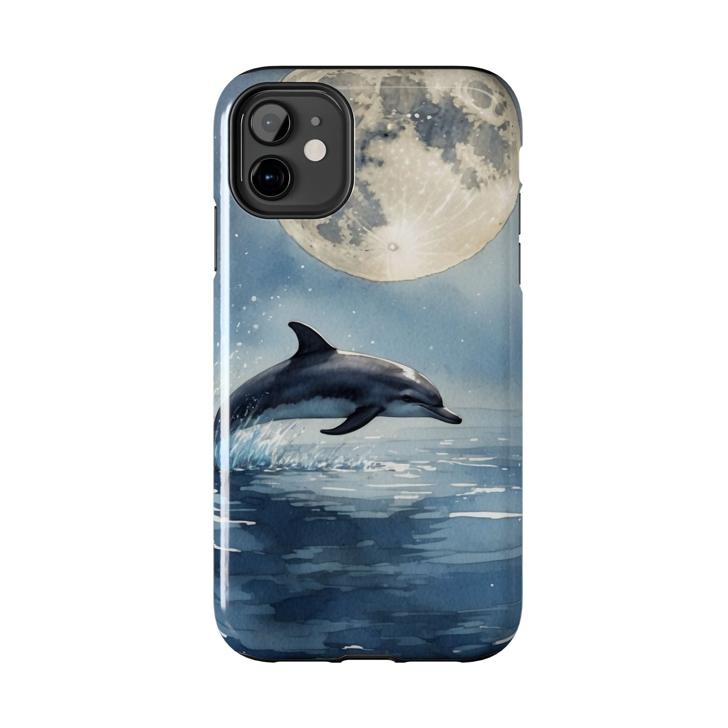 Moonlight Dolphin Watercolor iPhone Case – Dreamy Ocean Night Design - BOGO Cases