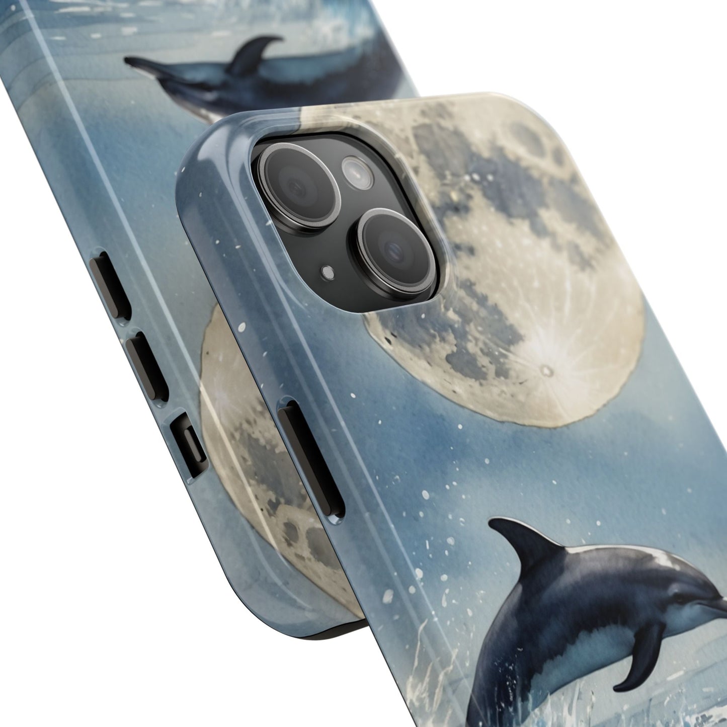 Moonlight Dolphin Watercolor iPhone Case – Dreamy Ocean Night Design - BOGO Cases