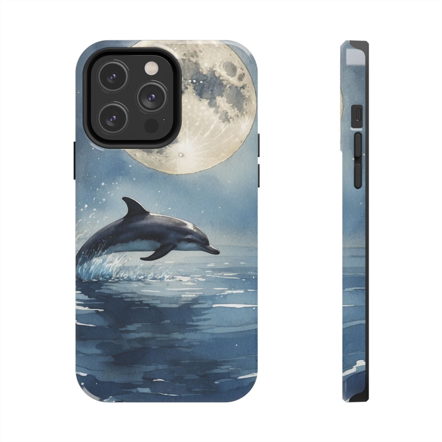 Moonlight Dolphin Watercolor iPhone Case – Dreamy Ocean Night Design - BOGO Cases