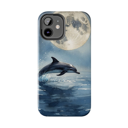Moonlight Dolphin Watercolor iPhone Case – Dreamy Ocean Night Design - BOGO Cases