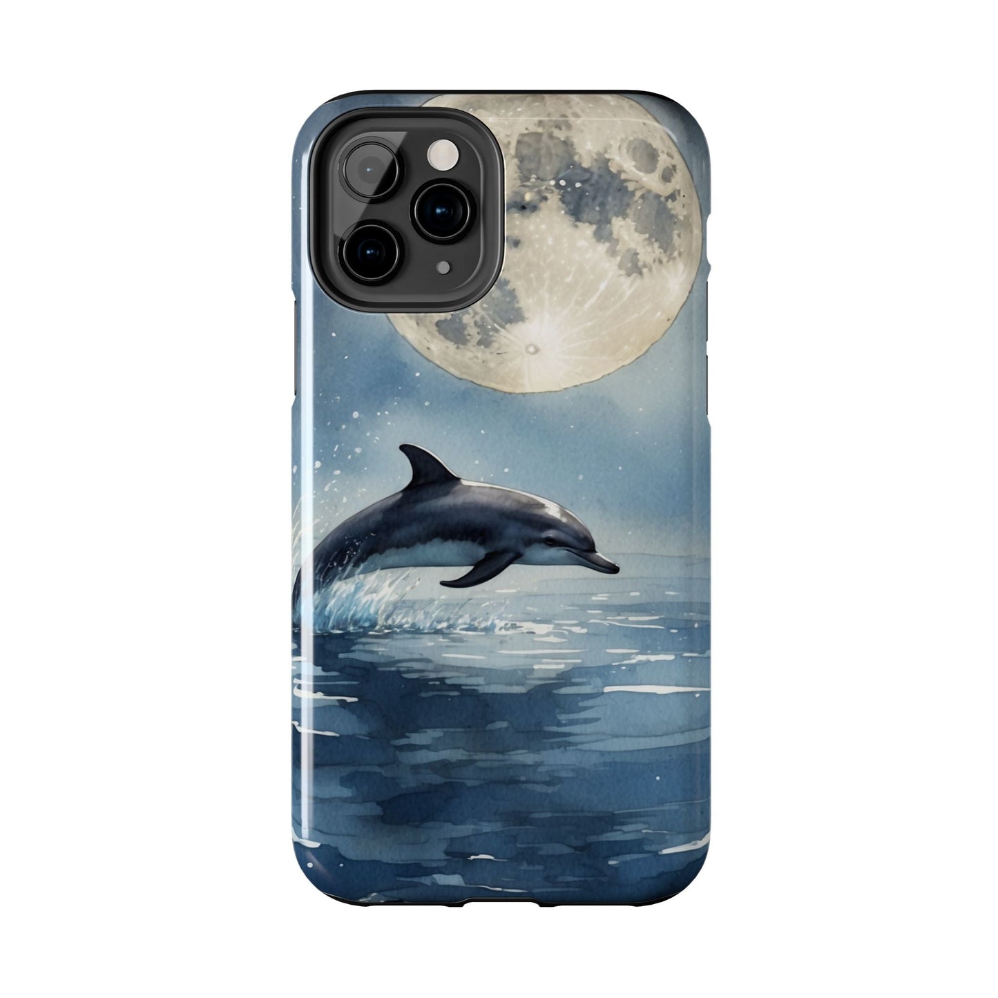 Moonlight Dolphin Watercolor iPhone Case – Dreamy Ocean Night Design - BOGO Cases
