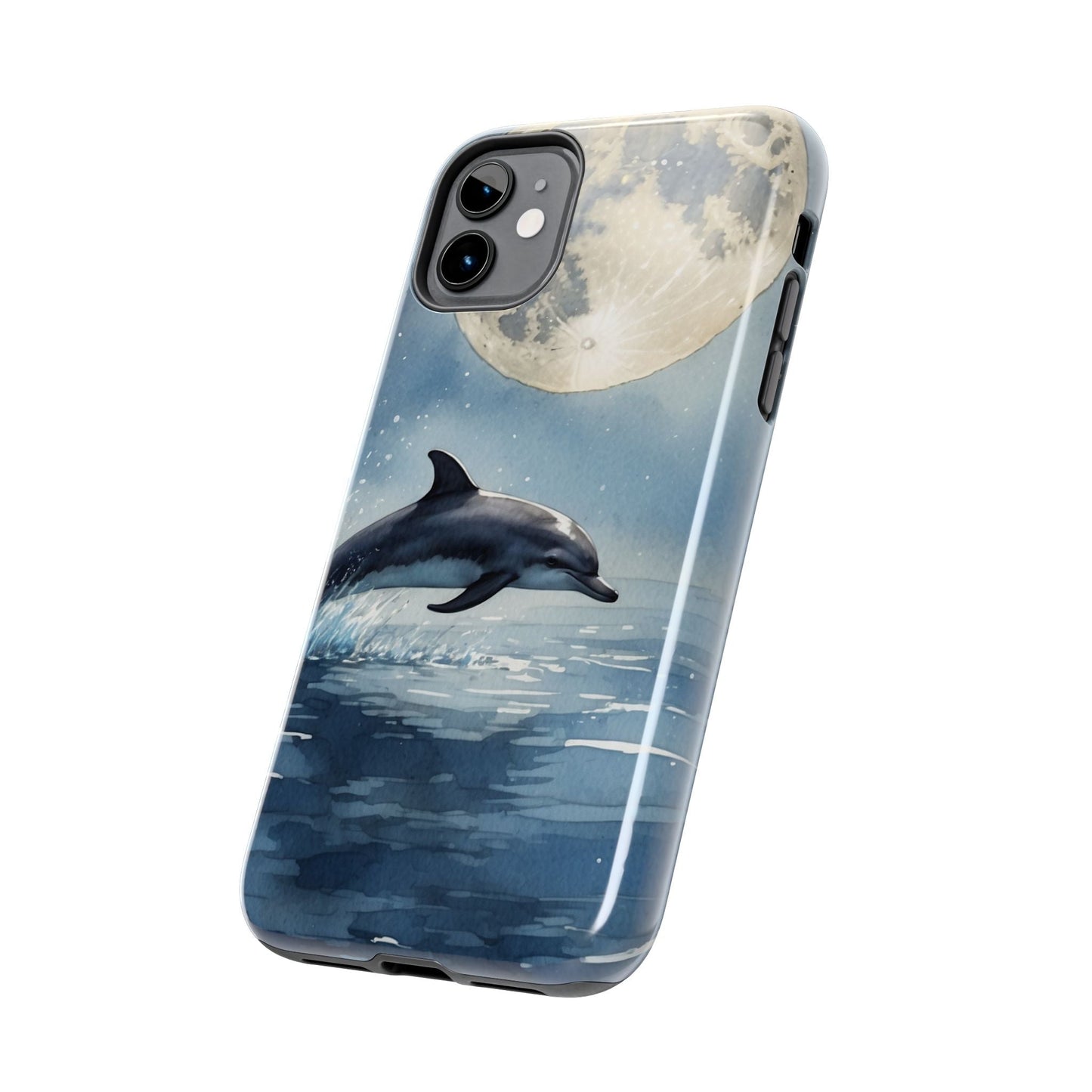 Moonlight Dolphin Watercolor iPhone Case – Dreamy Ocean Night Design - BOGO Cases