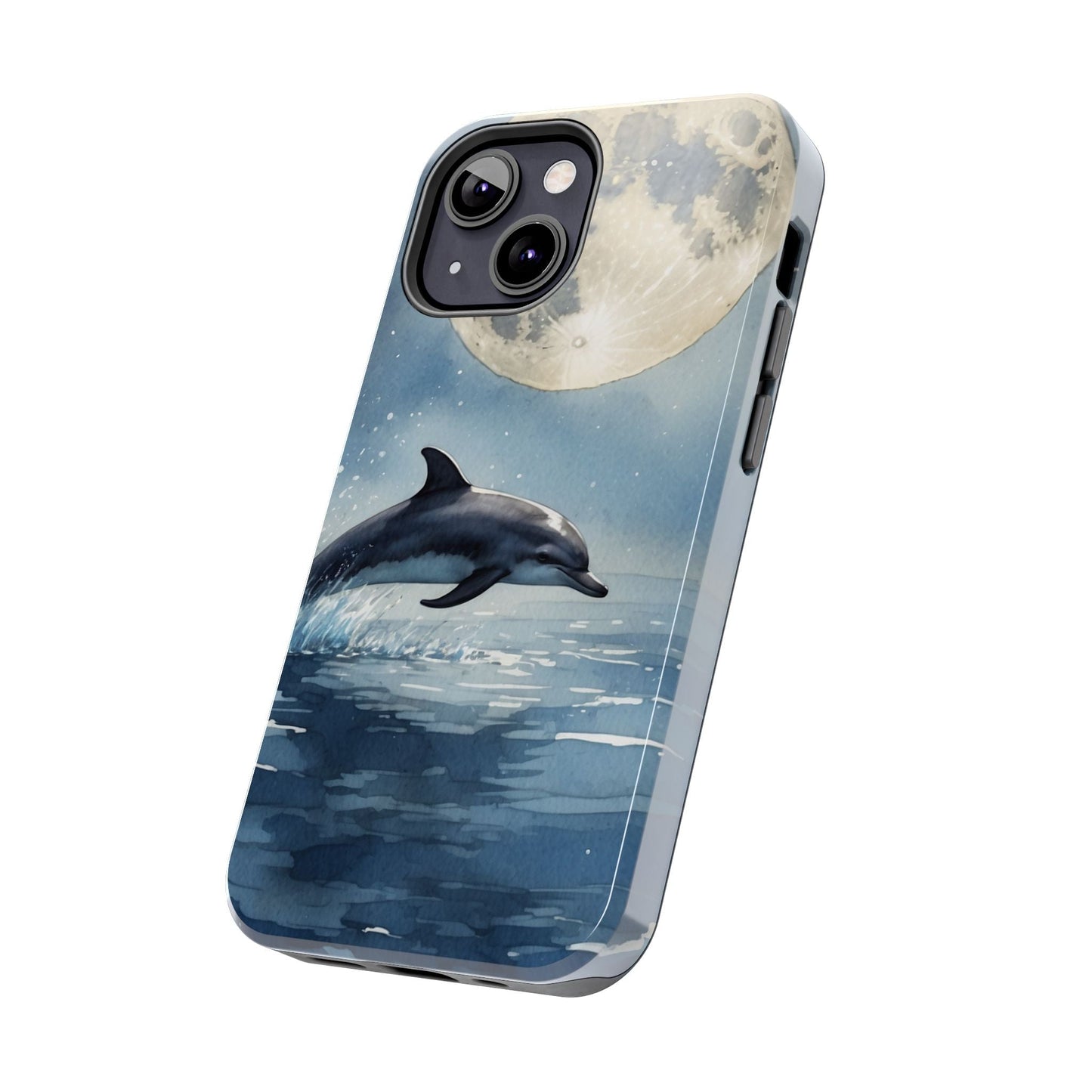 Moonlight Dolphin Watercolor iPhone Case – Dreamy Ocean Night Design - BOGO Cases