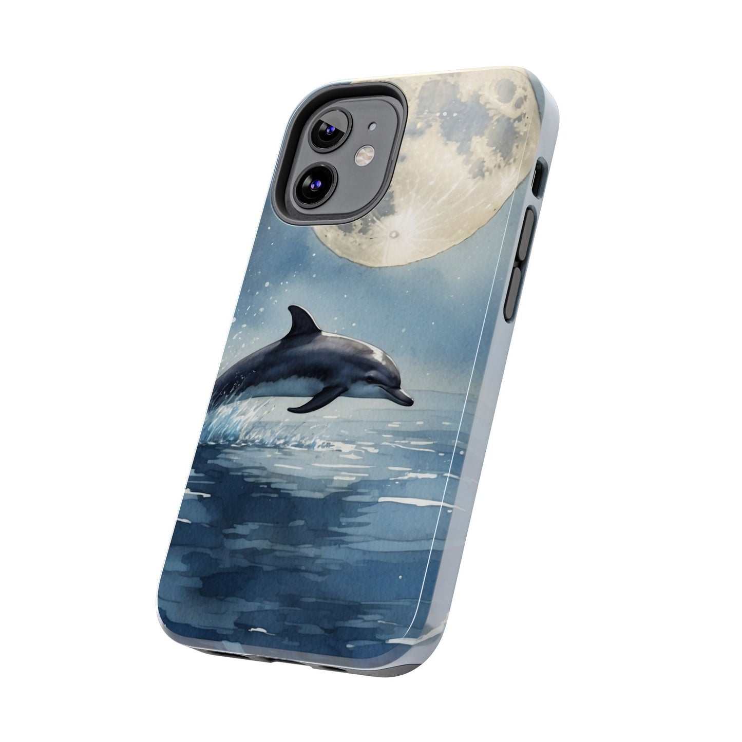 Moonlight Dolphin Watercolor iPhone Case – Dreamy Ocean Night Design - BOGO Cases