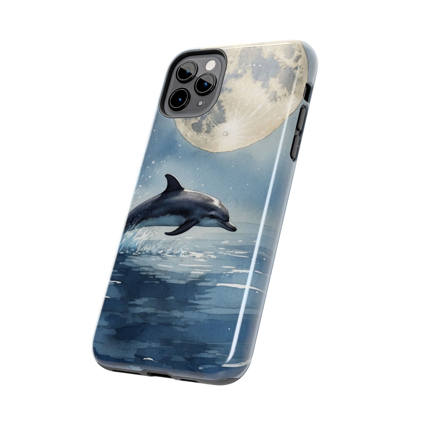 Moonlight Dolphin Watercolor iPhone Case – Dreamy Ocean Night Design - BOGO Cases