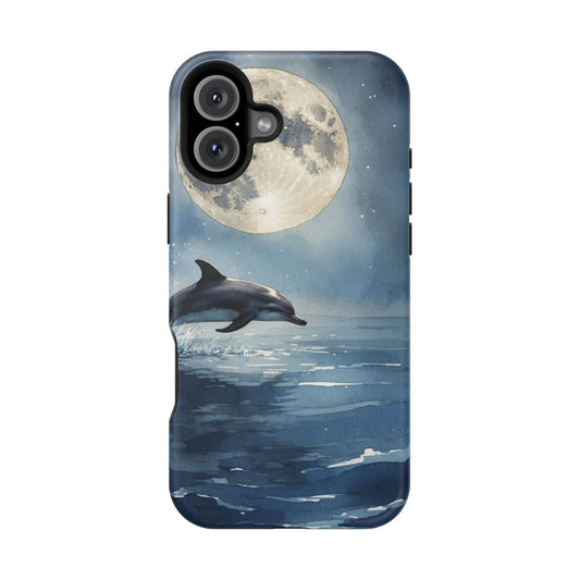 Moonlight Dolphin Watercolor MagSafe iPhone Case – Celestial Night Scene - BOGO Cases