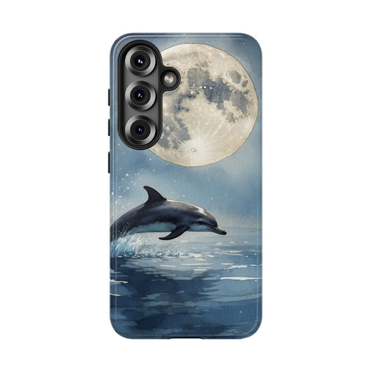 Moonlight Dolphin Watercolor Samsung Galaxy Case – Celestial Ocean Art - BOGO Cases