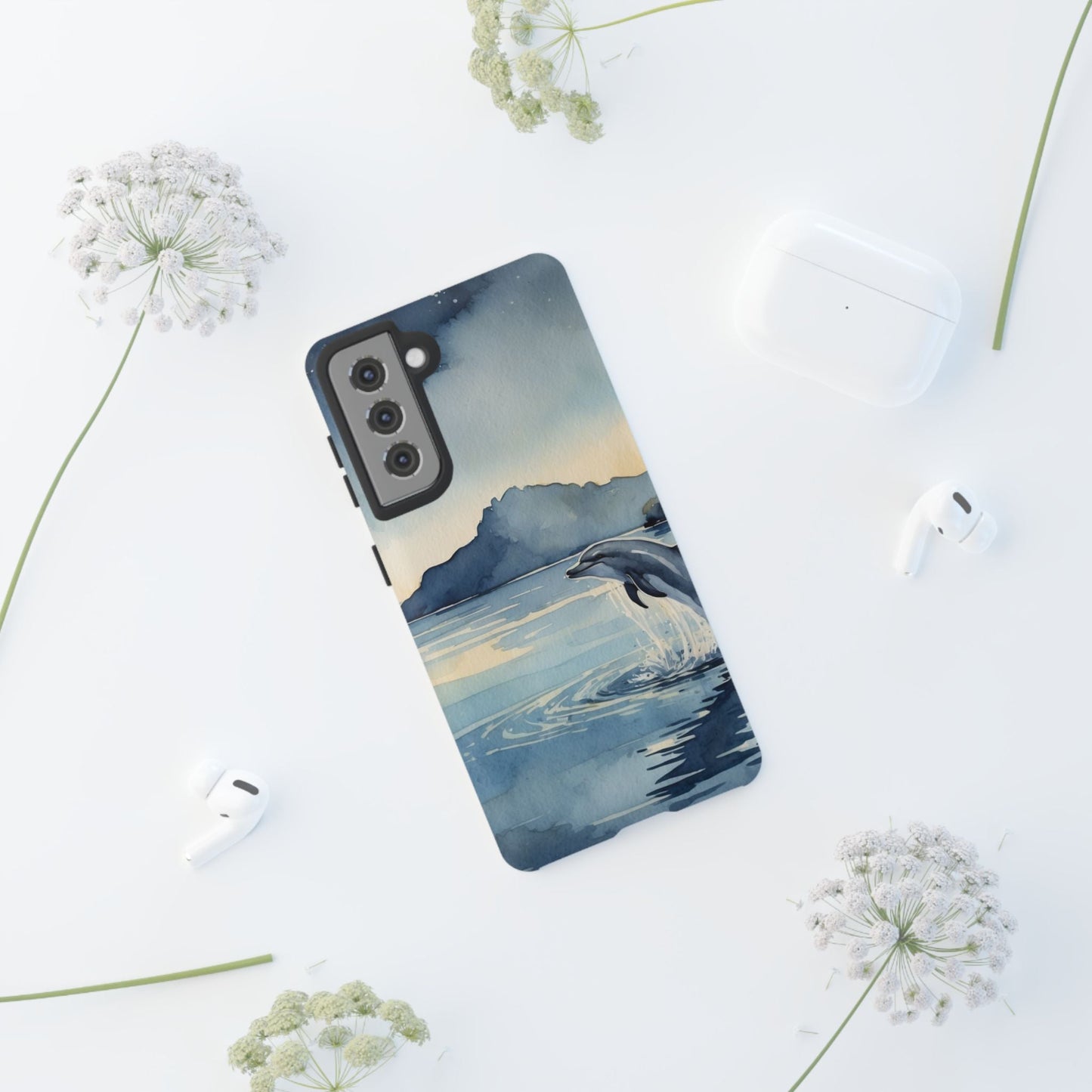 Moonlit Dolphin Watercolor Samsung Galaxy Case - BOGO Cases