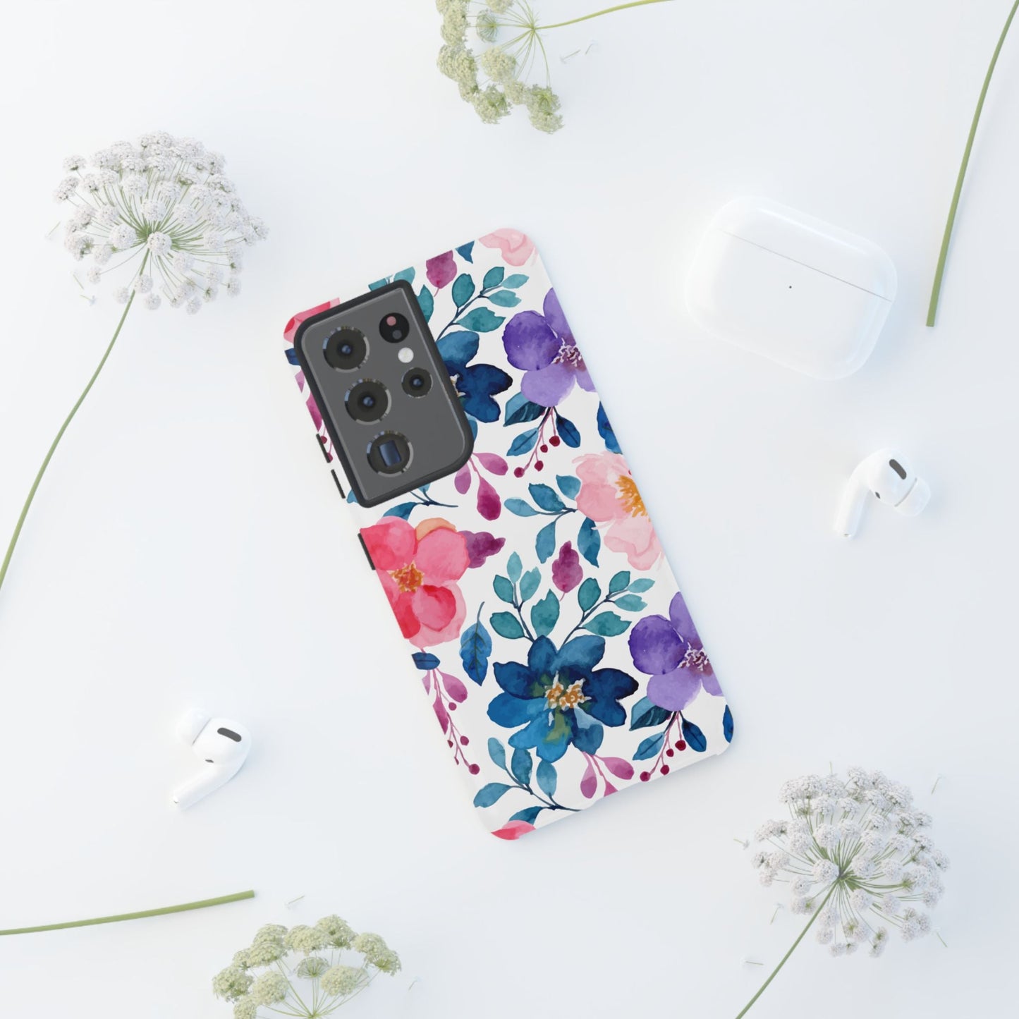 Mystic Bloom – Samsung Galaxy Case with Blue & Pink Watercolor Florals - BOGO Cases