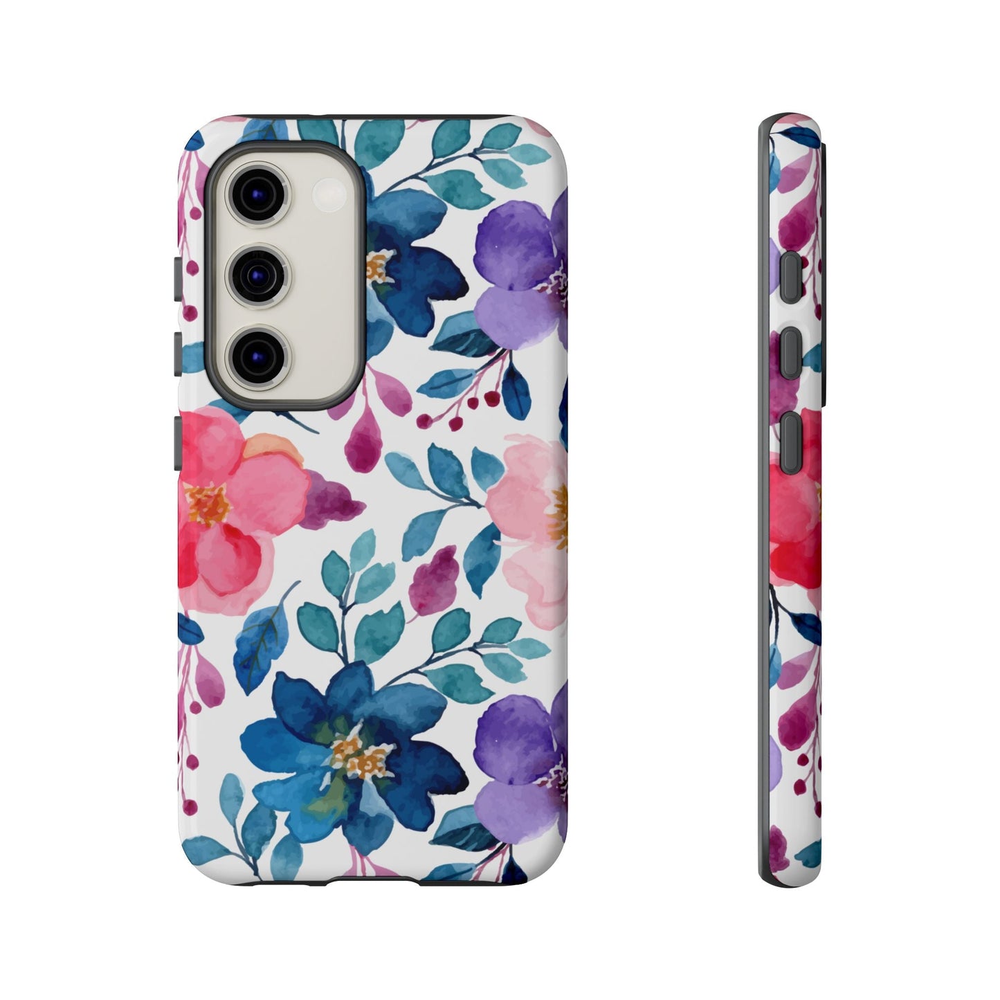 Mystic Bloom – Samsung Galaxy Case with Blue & Pink Watercolor Florals - BOGO Cases
