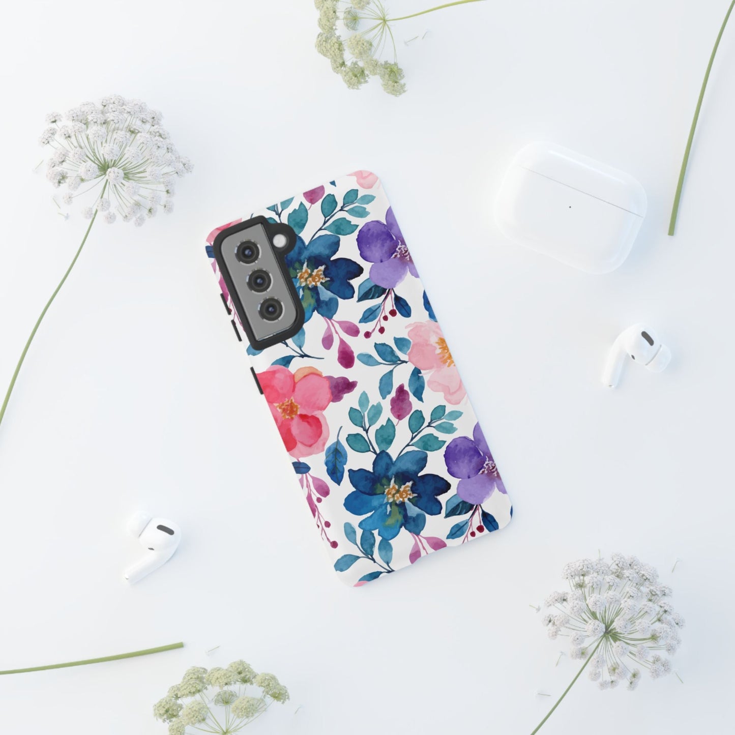 Mystic Bloom – Samsung Galaxy Case with Blue & Pink Watercolor Florals - BOGO Cases