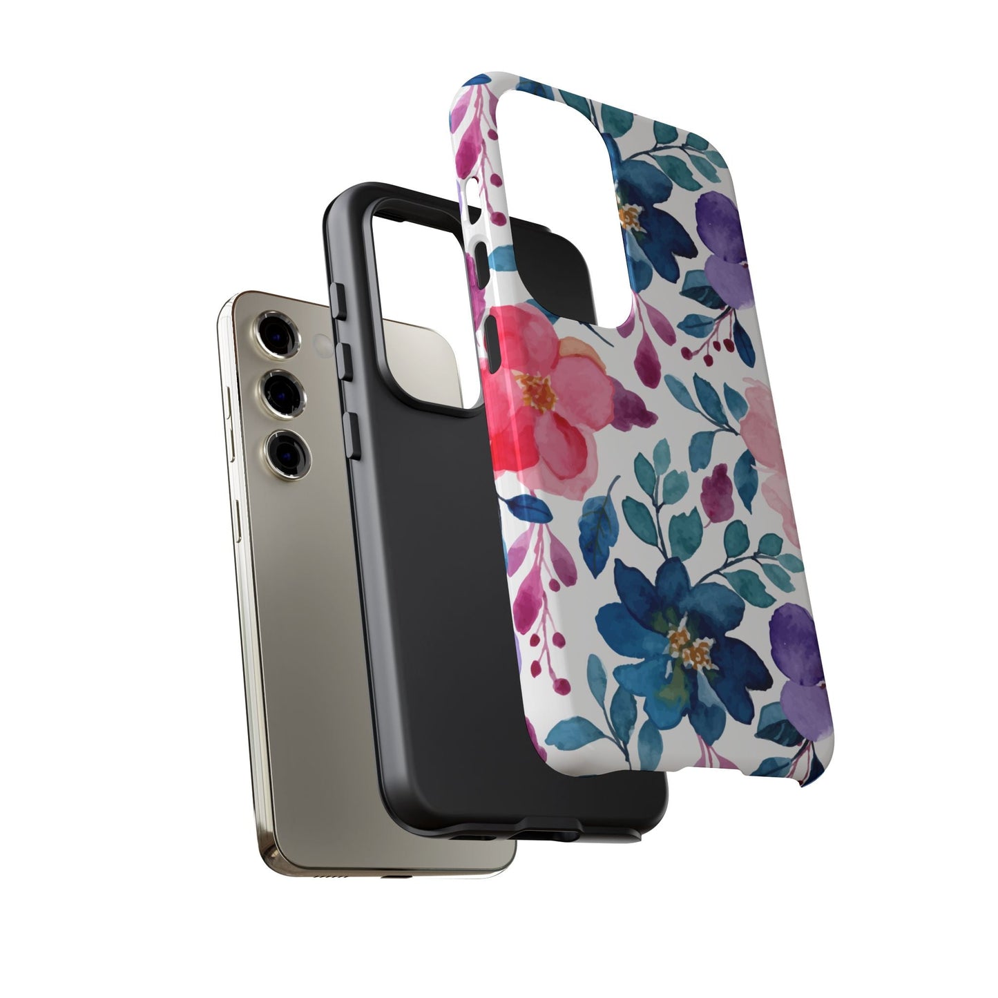 Mystic Bloom – Samsung Galaxy Case with Blue & Pink Watercolor Florals - BOGO Cases