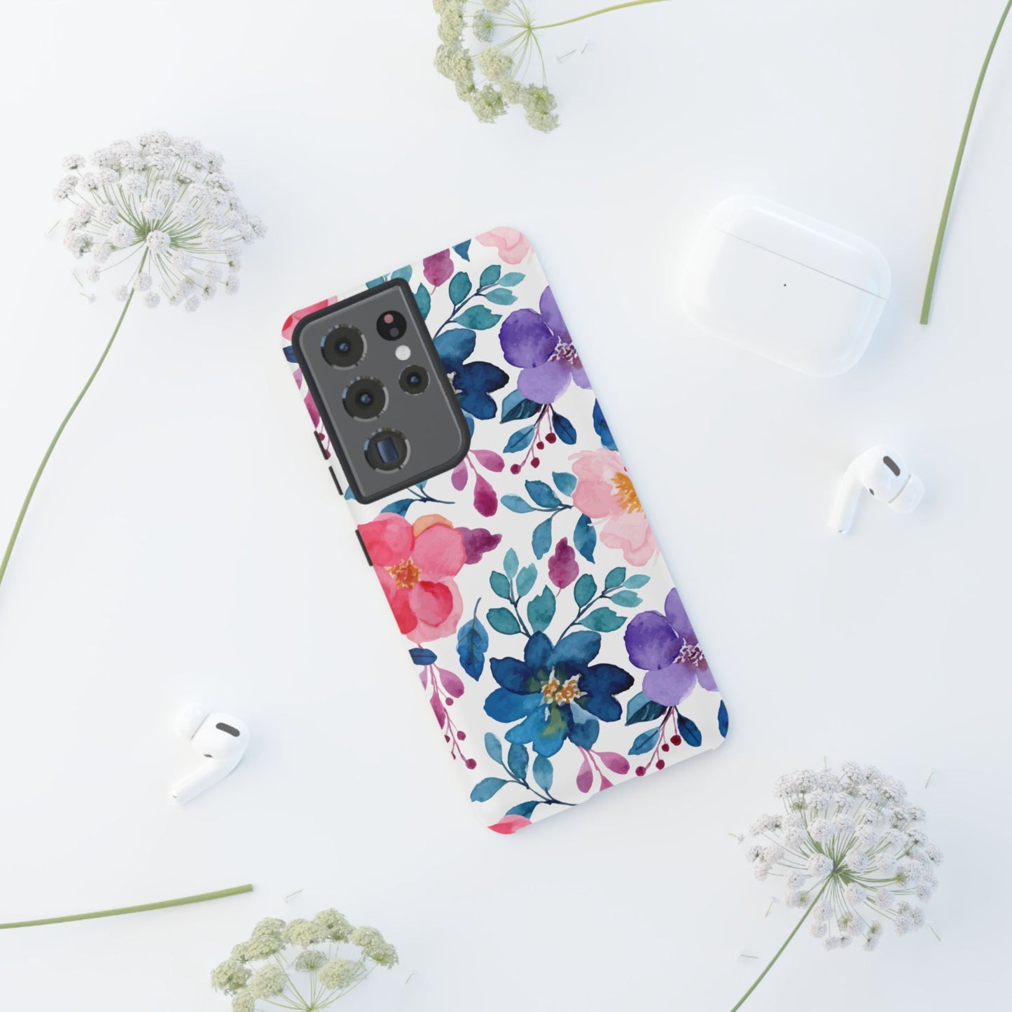 Mystic Bloom – Samsung Galaxy Case with Blue & Pink Watercolor Florals - BOGO Cases