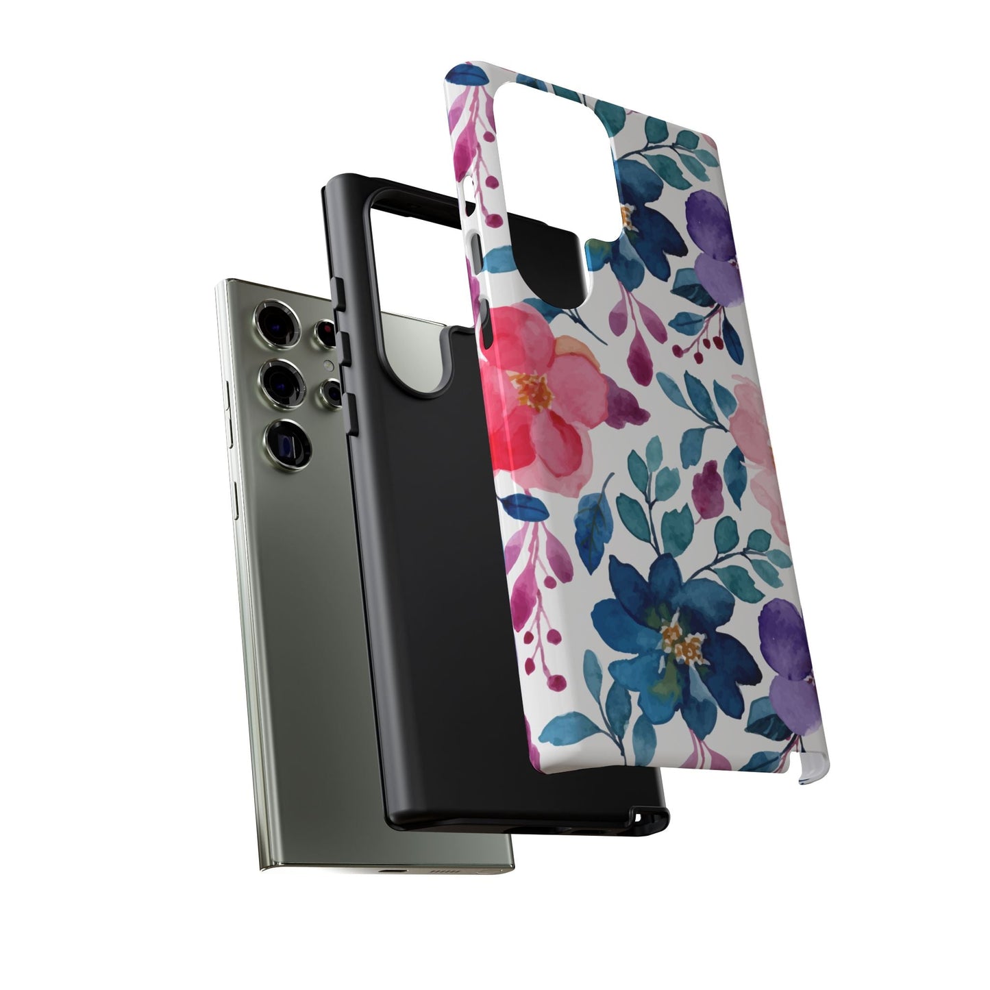 Mystic Bloom – Samsung Galaxy Case with Blue & Pink Watercolor Florals - BOGO Cases