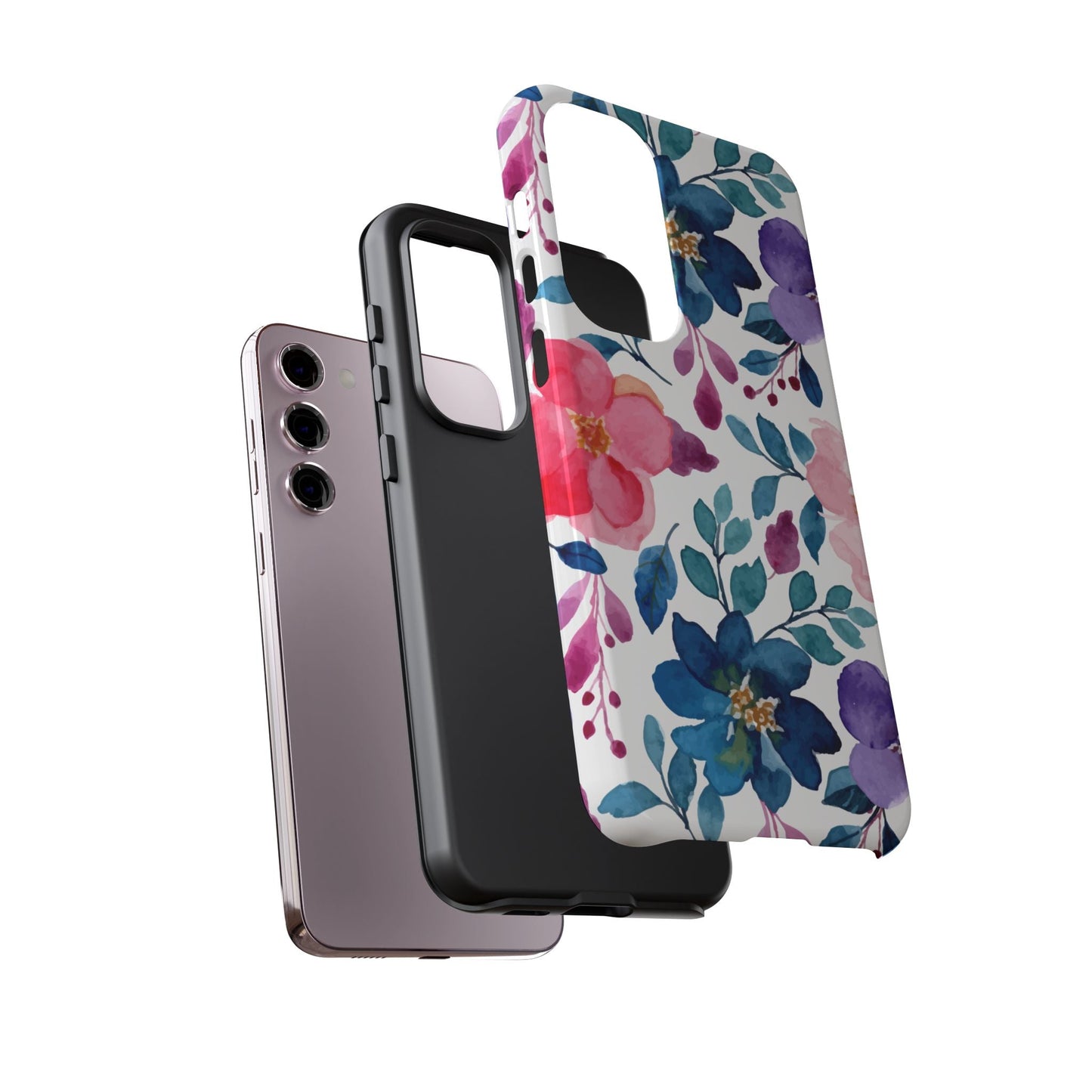 Mystic Bloom – Samsung Galaxy Case with Blue & Pink Watercolor Florals - BOGO Cases
