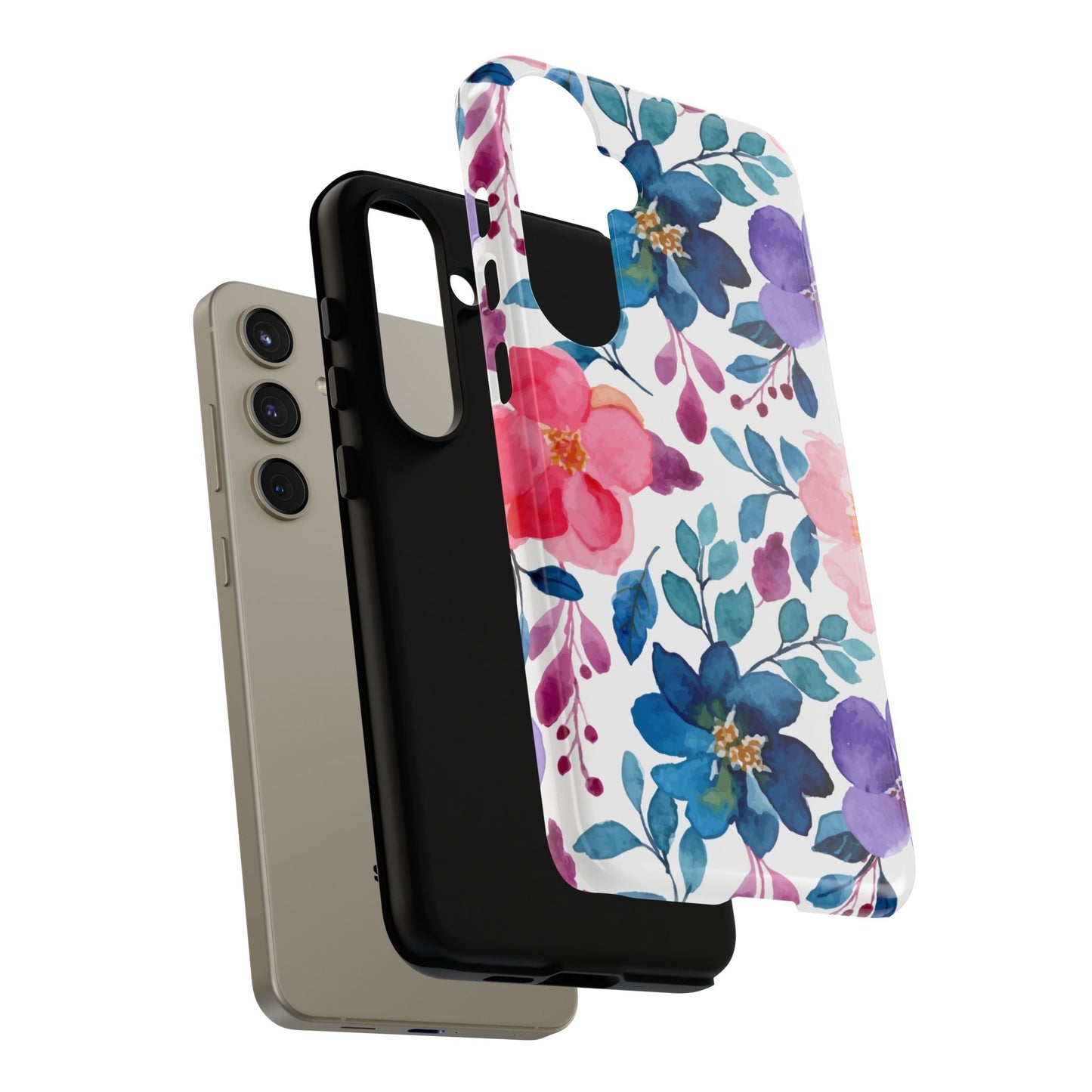 Mystic Bloom – Samsung Galaxy Case with Blue & Pink Watercolor Florals - BOGO Cases
