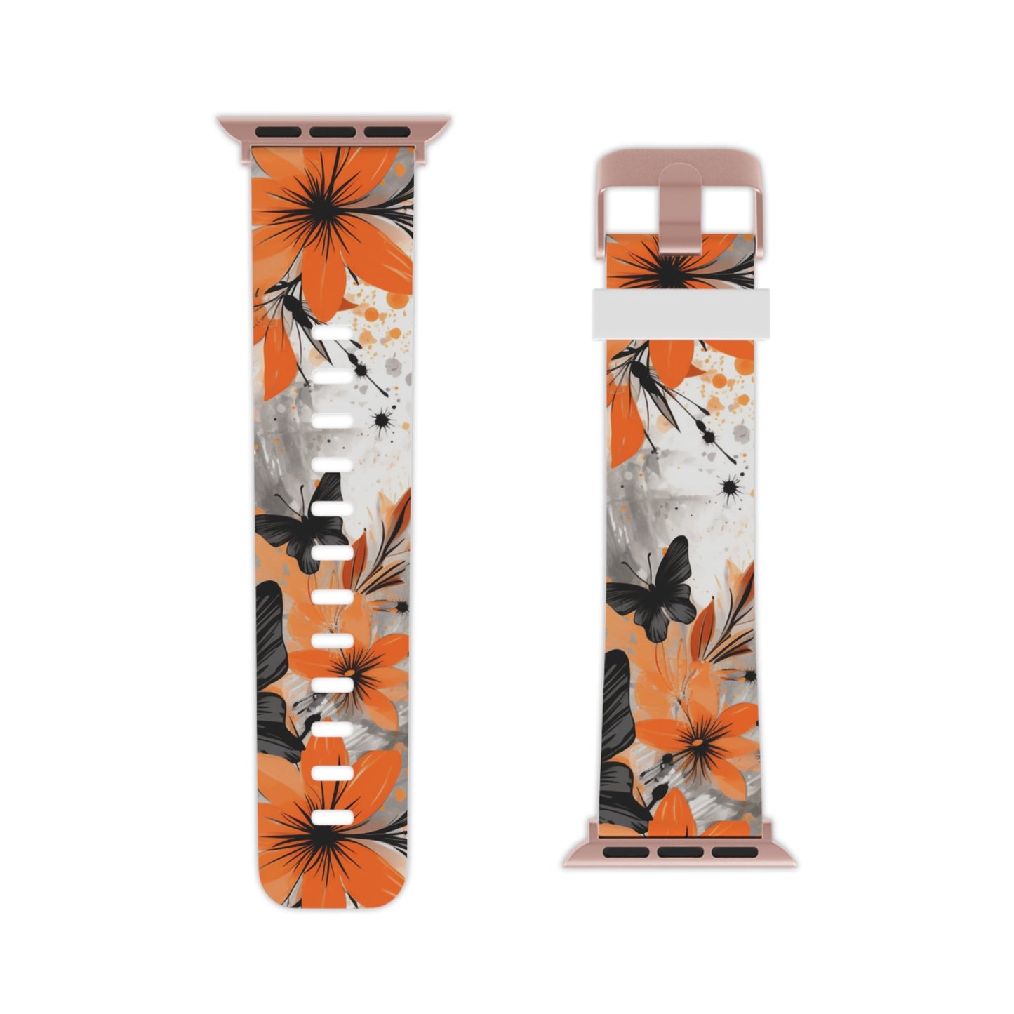 Orange Blossom & Black Butterfly Apple Watch Band - BOGO Cases