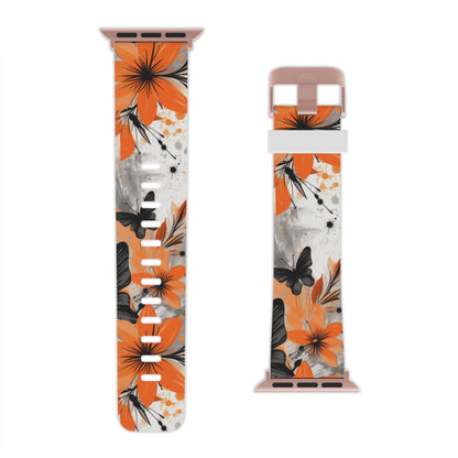 Orange Blossom & Black Butterfly Apple Watch Band - BOGO Cases