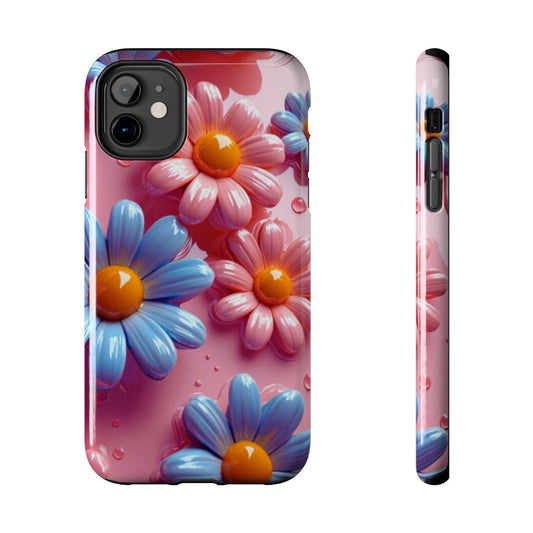 Pastel Daisy 3D iPhone Case – Glossy Pink and Blue Floral Design, Full Protection - BOGO Cases