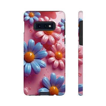 Pastel Daisy 3D Samsung Galaxy Case – Glossy Pink and Blue Floral Design, Full Protection - BOGO Cases