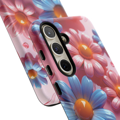 Pastel Daisy 3D Samsung Galaxy Case – Glossy Pink and Blue Floral Design, Full Protection - BOGO Cases