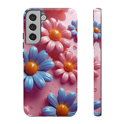 Pastel Daisy 3D Samsung Galaxy Case – Glossy Pink and Blue Floral Design, Full Protection - BOGO Cases