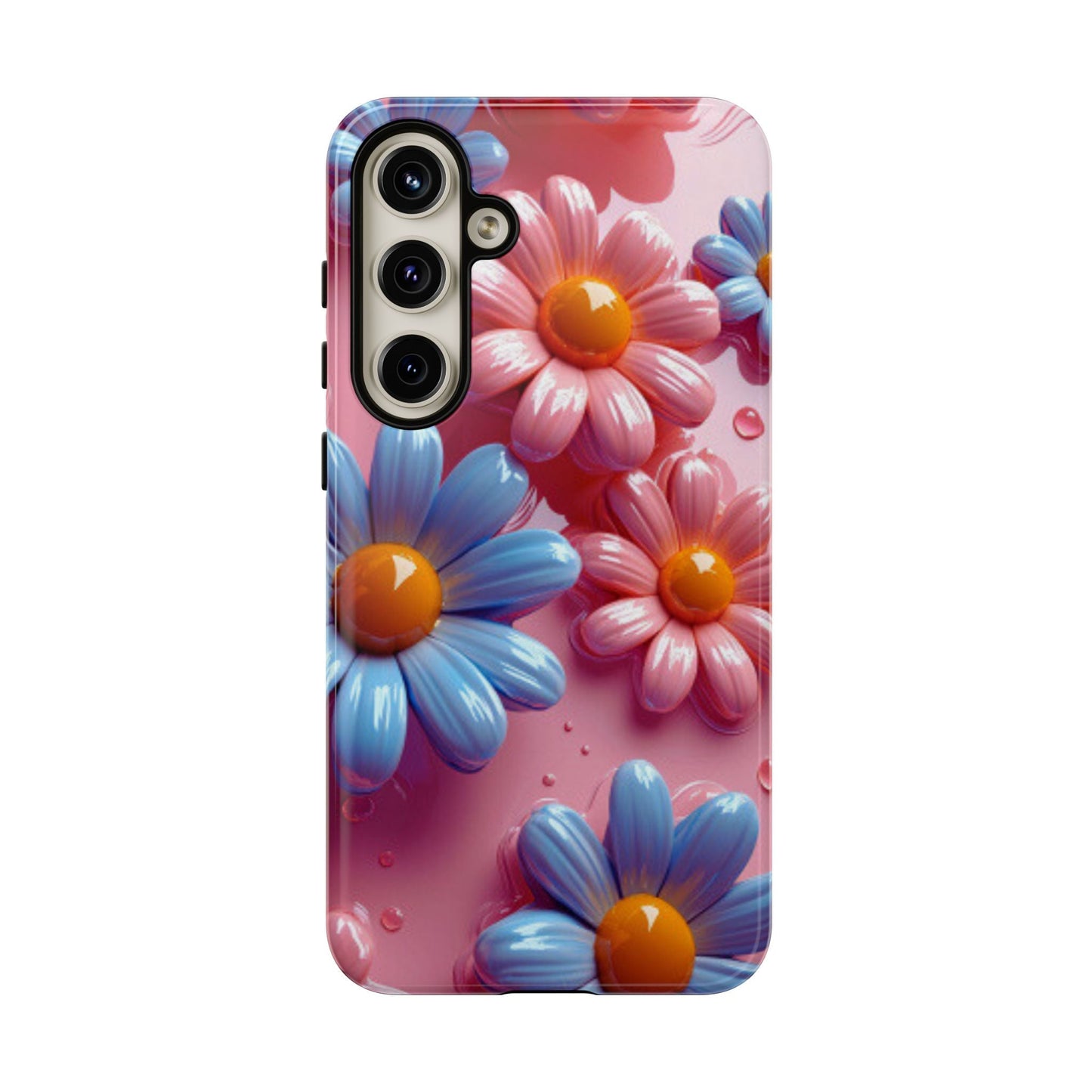 Pastel Daisy 3D Samsung Galaxy Case – Glossy Pink and Blue Floral Design, Full Protection - BOGO Cases