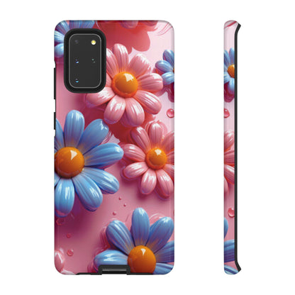 Pastel Daisy 3D Samsung Galaxy Case – Glossy Pink and Blue Floral Design, Full Protection - BOGO Cases